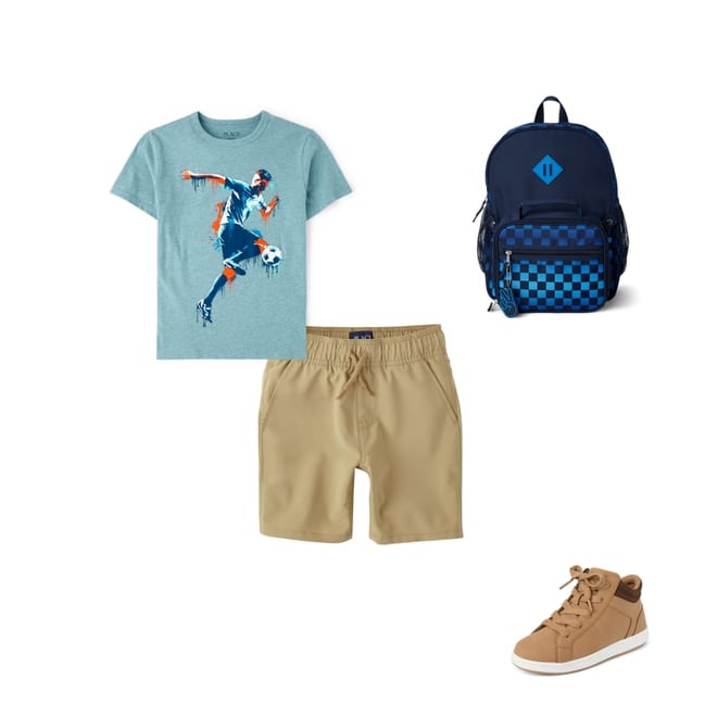 Ensemble T-shirt, short, sac à dos et chaussures